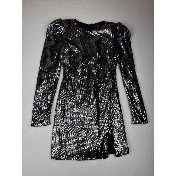 Revolve X Michael Costello Leanne sequin mini dress size S silver black - Picture 4 of 11
